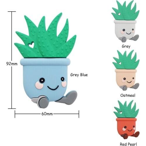 Chenkai 10PCS Silicone Cactus Teether Cute Cartoon Baby Teething DIY Mom Nursing Chewing Chain Pendant Necklace Toy Food Grade