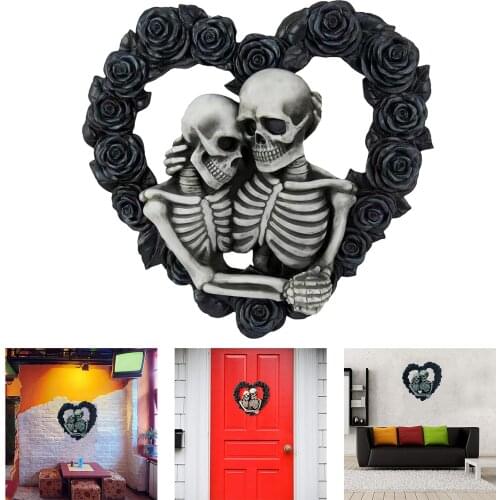 Gothic Skeleton Lovers Embracing on Black Rose Wreath Wall Sculpture Wall Hanging Romantic Goth Valentines Day Gift Home Decor