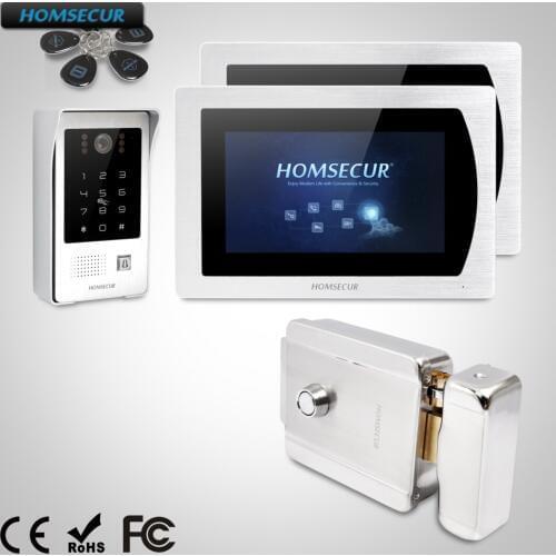 HOMSECUR 7" Wired Video Door Phone Intercom System Electric Lock+Keys Included Touch Screen Monitors BM717-S + BC091