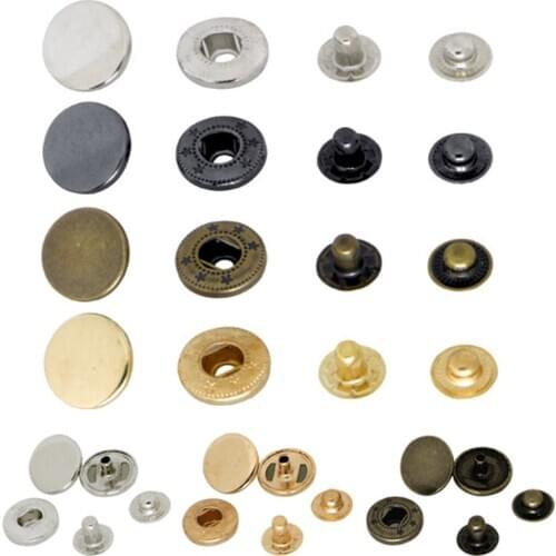 100set 10mm12mm15mm Metal Brass Press Studs Sewing Button Snap Fasteners Sewing Leather Craft Clothes Bags Buckles DIY Accessory