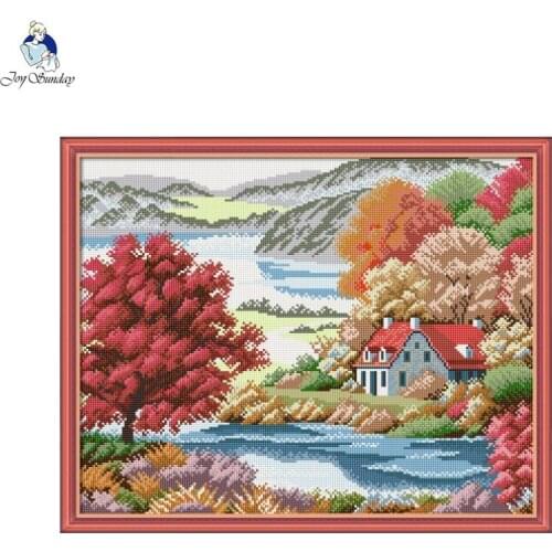 Red Maple Homestead DIY 5D Diamond Painting Full Circle Resin Mosaic Scenery Diamond Embroidery Picture Rhinestone Home Decor