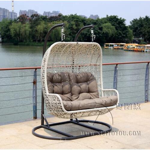 2 seaters Furniture Modern Bay Swing Chair -Beige Basket with grey Cushion