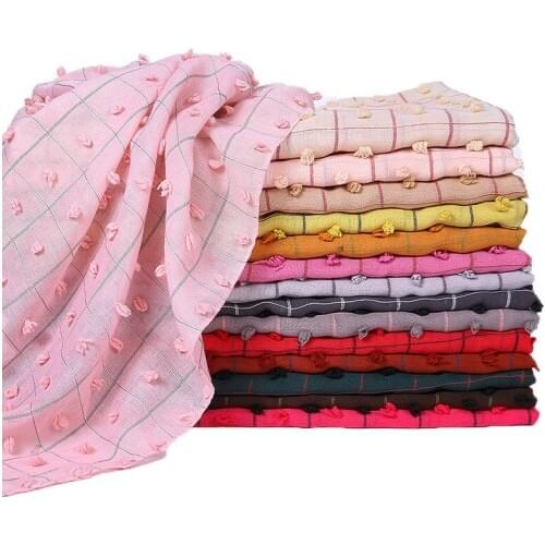 Trendy Flocking cotton Head Scarf for Women plaid Muslim Hijab Scarf Islamic Fashion Headscarf Female Head Wraps malaysia hijab