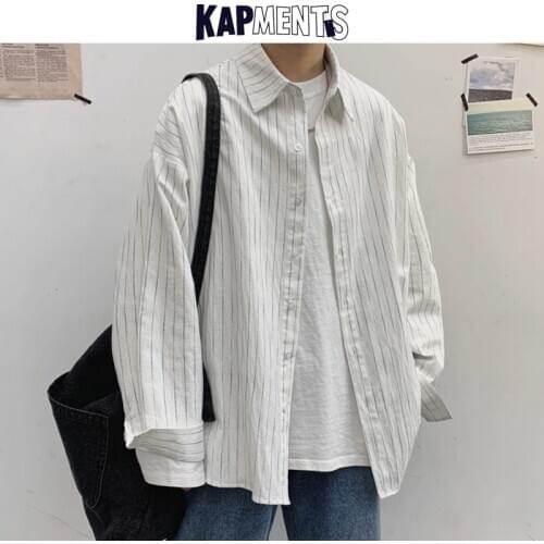 KAPMENTS Men Streetwear Striped Shirts Long Sleeve 2020 Man Japan Style Harajuku Casual Shirt Male Korean Fashions Kpop Clothing