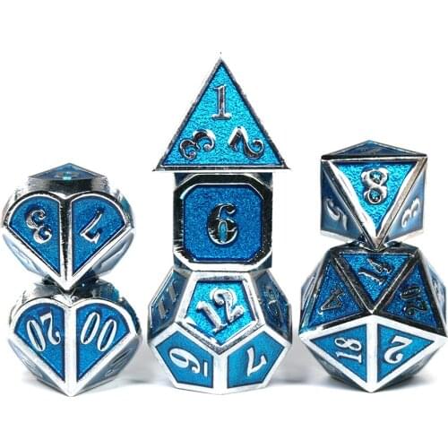 Silver Edge Mini Metal Dice Set with Velvet Drawstring Bag for Roleplay Game Math Teaching Playing Tabletop Games