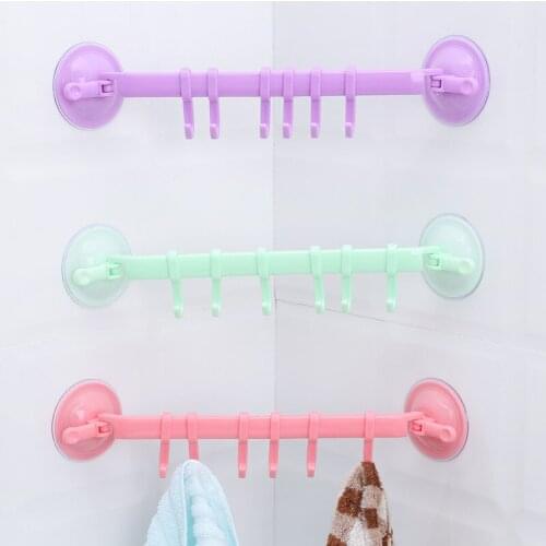 Wall Vacuum Rack Suction Cup 6 Hooks Towel Bathroom Kitchen Holder Sucker Hanger 34.5*7.1cm For Kitchen Bathroom Hanging Shelves