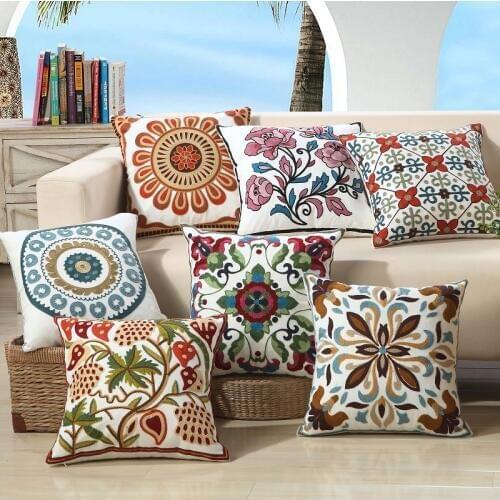 National Style Hand embroidery Geometry Cushion Cover Cotton Decorative Throw Pillow Cover Plaid Printed Bedding Home Decor