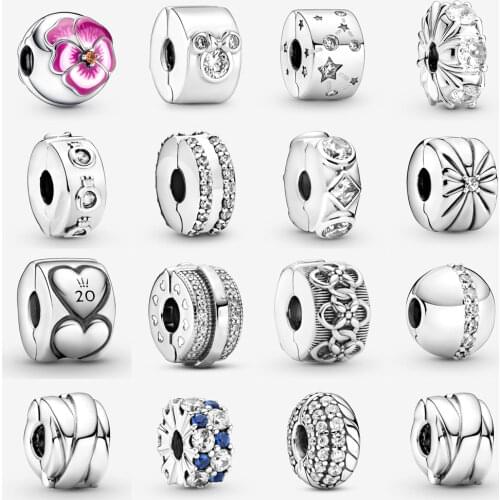 2019 New 925 sterling silver Sparkling Sunburst Clip Charm Fit pandora Bracelet Fine Geometric Shapes Clip Charm DIY Jewelry