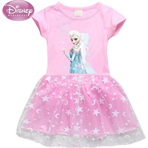 Disney Princess Girl Clothing Baby Girl Dress Summer Short Sleeve Frozen Cartoon Ball Gown Tutu Dresses For Kid Elsa Dress Party