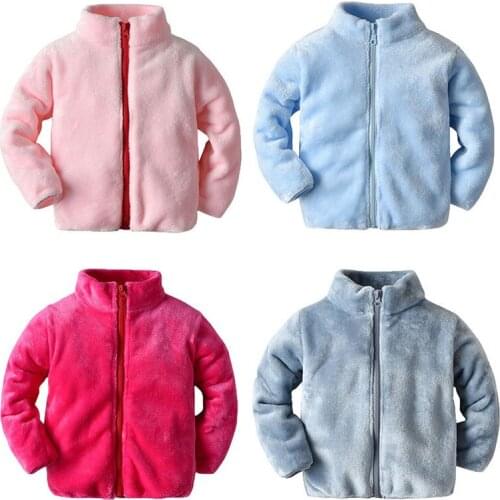 2021 Autumn Winter Kids Warm Jacket Baby Boys Girls Fleece Outerwear Long Sleeve Flannel Top Fashion Children Coat 6 Colours