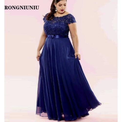 Plus Size Bride Mother Dresses Women Evening Gowns for Weddings 2020 Vestido-madrinha Royal Blue Beading Party Dress