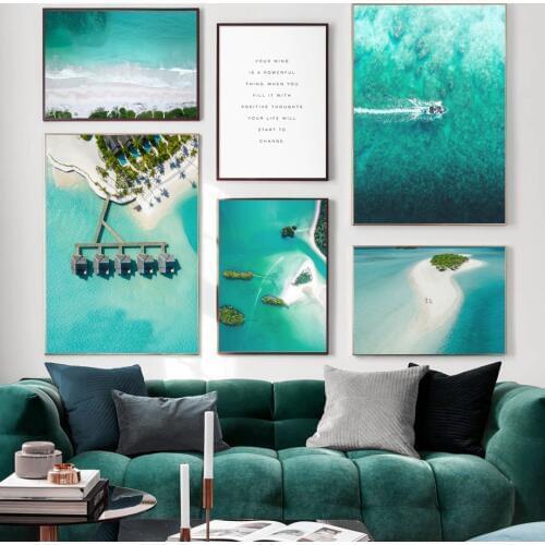 Beach Sea Island coconut tree Ship Quotes Nordic Posters And Prints Wall Art Canvas Painting Wall Pictures For Living Room Decor