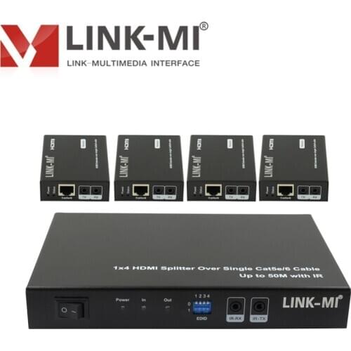 LINK-MI 1x4 HDMI Splitter Over Single Cat5e/6 cable 50M transmit with IR Support 3D 1080P DIP switch for EDID + 4 RX