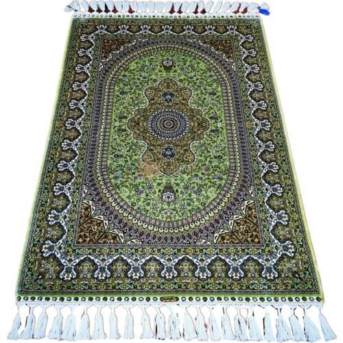 Seeykeep™ 3x4.5ft Silk Handknotted Elegant Central Medallion Floral Design With Viridis Backcolor And Buff Border Rug-FC3016038