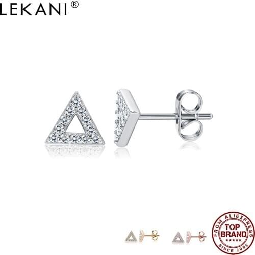 LEKANI 3 Colors Geometric Triangle Small Stud Earrings For Women 5A Clear Cubic Zirconia Earring Birthday Female Fashion Jewelry