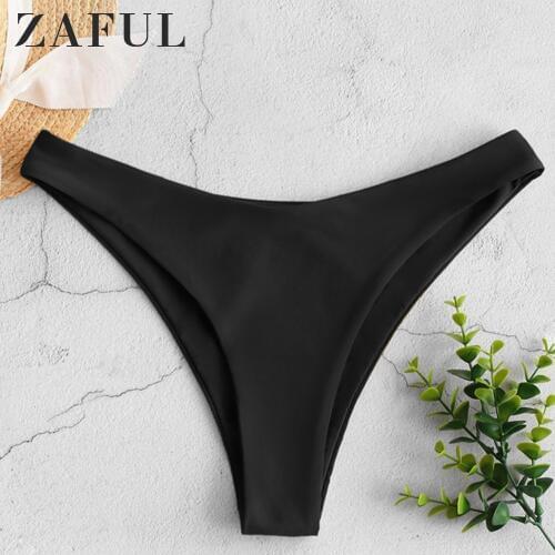 ZAFUL High Leg Bikini Bottom Swimwear Women Basic Briefs High Cut Summer Bottoms Biquini Swim Bathing Suit Ladies Swimsuit Black