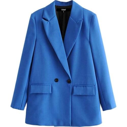 Women Chic Office Lady Double Breasted Blazer Vintage Coat Fashion Notched Collar Long Sleeve Ladies Outerwear Stylish Tops
