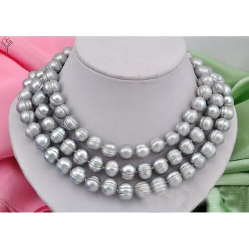 127cm 50'' Women Jewelry 10mm pearl necklace gray baroque pearl handmade real natural freshwater pearl gift