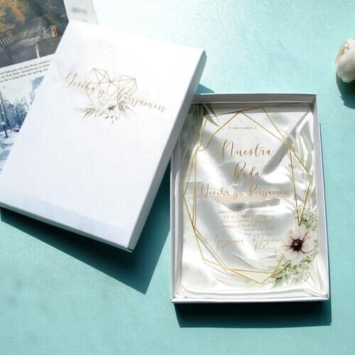 10pcs clear acrylic card with printed box custom acrylic wedding invitation card(satin need extra cost)