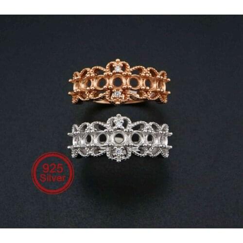 3MM Round Lace Frame Rose Gold Plated Solid 925 Sterling Silver 6 Stones DIY Adjustable Prong Ring Settings Blank 1210056