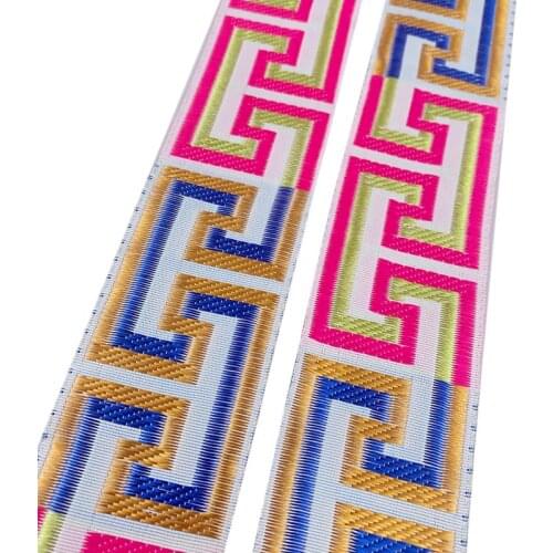 4CM Width The Great Wall Pattern Ethnic Embroidery Ribbon Woven Jacquard Ribbon Lace Trim For Curtain Clothing Bag DIY Farbic