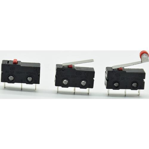 5Pcs Mini Micro Limit Switch NO NC 3 Pins PCB Terminals SPDT 5A 125V 250V Roller lever Snap Action Push Microswitches