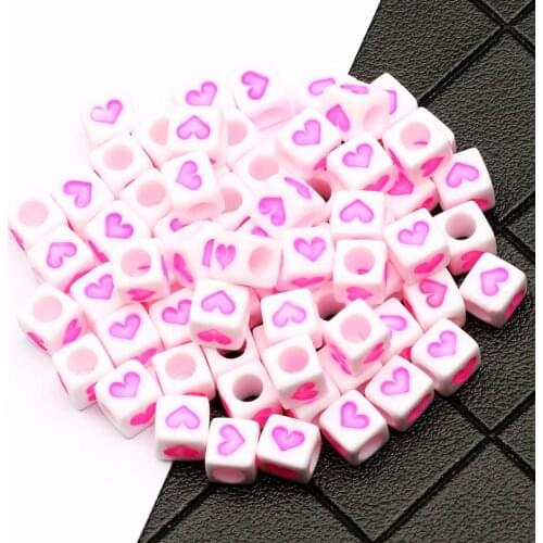 Acrylic Rose Red Heart Square Spacer Loose Beads For DIY Bracelet Necklace Fashion Jewelry Making Supplies 6x6mm 100-500pcs