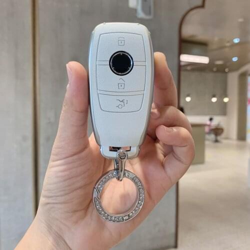 Diamond Zinc Alloy TPU Leather Car Key Case Cover Chain Keychain For Mercedes Benz A B E C S Class E260 W205 W204 W176 CLA