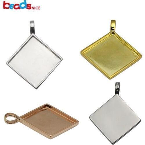 Beadsnice 925 Sterling Silver Fashion Rhombus Pendant Tray Cabochon Bezel Setting Handmade Necklace Pendant Personalize For Key