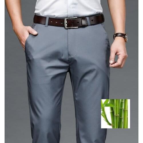 Summer Mens Business Casual Pants Bamboo fiber Fabric Straight High Quality Trousers Men Bussiness For Office stretch pants