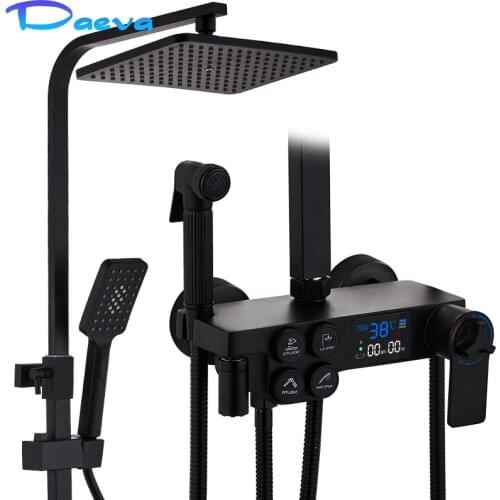Black Display Thermostatic Shower Faucet Set Rainfall Shower Mixer Tap Bathtub Shower Mixer Tap 4-way Shower System Mixe