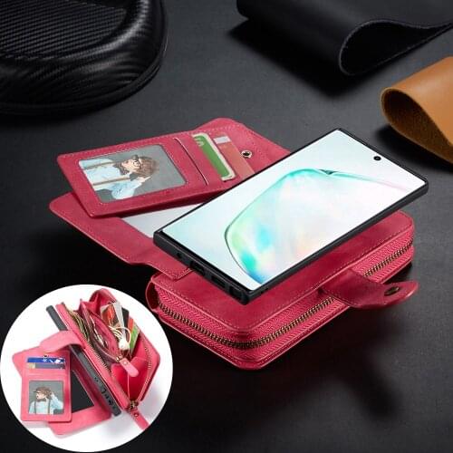 For Samsung Note 10 S20 Plus Ultra 5G Luxury Zipper Leather Card Holder Wallet Case Magnetic Removable Cover Coque Etui Funda
