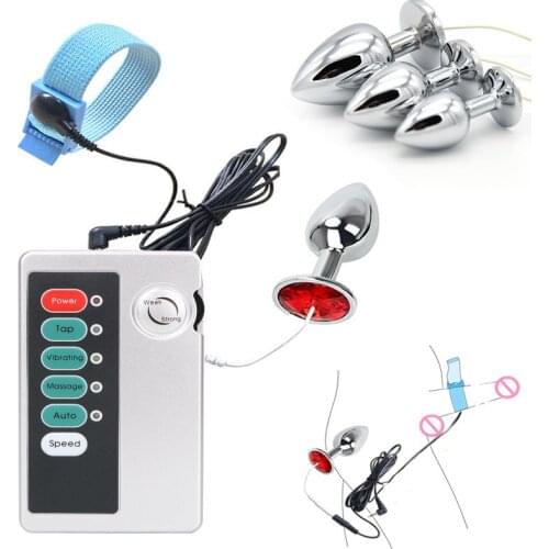 Electro Stimulation Physiotherapy Cock Rings Electric Shock Metal Anal Butt Plug Prostate Massager Sex Tools For Men Adult Toys