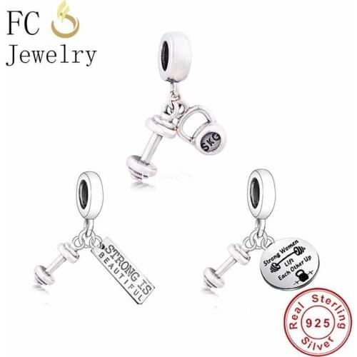 FC Jewelry Fit Original Brand Charm Bracelet Real 925 Silver SKG Weigh Dumbbells Bead For Making Gym Baby Women Berloque 2021