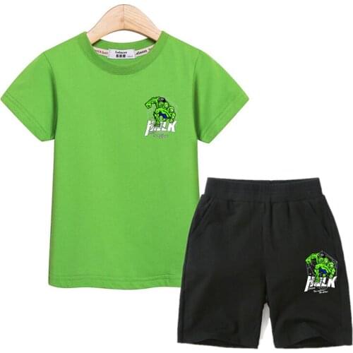 Hulk Boy Clothes 2pc Set Summer Kids Tops Shorts Cartoon Print Outfits Baby Boy Cotton Casual Costumes Kid Suits