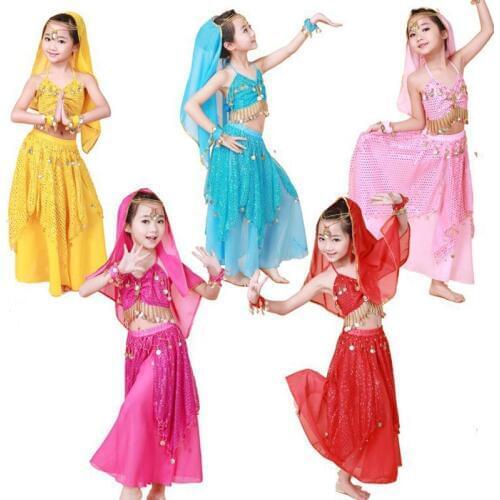 5 Colors New Choffin Kids Belly Dance Costume Set Performance Indian Bollywood Oriental Children Dancing Skirt Stage Clothing