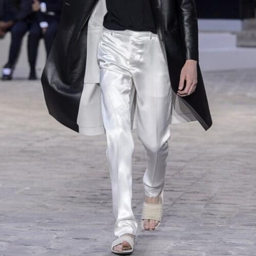 Summer Mens Satin Thin Smooth White Black Long Trousers Casual Offer Customize