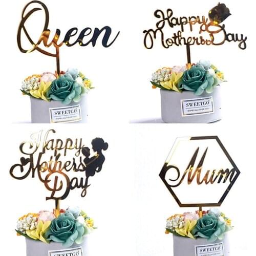 MOM Acrylic Birthday Cake Topper Golden Hello Mothers Day Party Cake Toppers Cake Dessert Decoration Mothers Holiday Gift