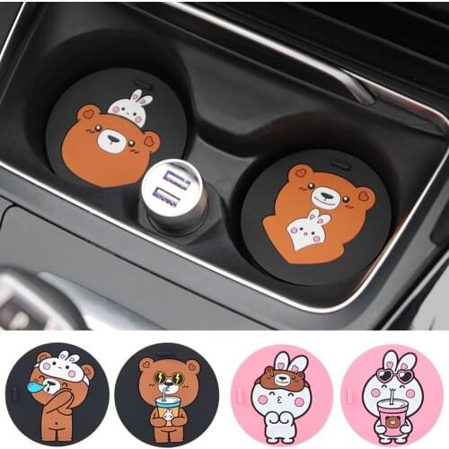 Cartoon Silicone Car Mug Coaster Non-slip Car Cup Mat Portable Milk Coffee Mug Cup Mats Holder Cup Coaster Car Decor Accessories