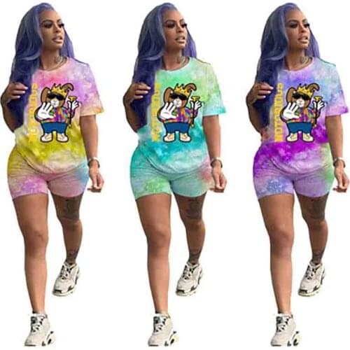 Fashion New And Colorful Color Matching Womens Suit, Womens Printed Casual Sportswear Shorts Suit