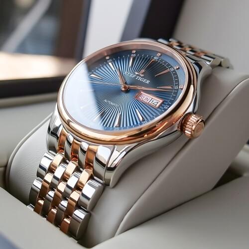 Reef Tiger/RT Mens Dress Watch Full Stainless Classic Prophet Blue Dial Two Tone Case Mens Automatic Watch RGA8232