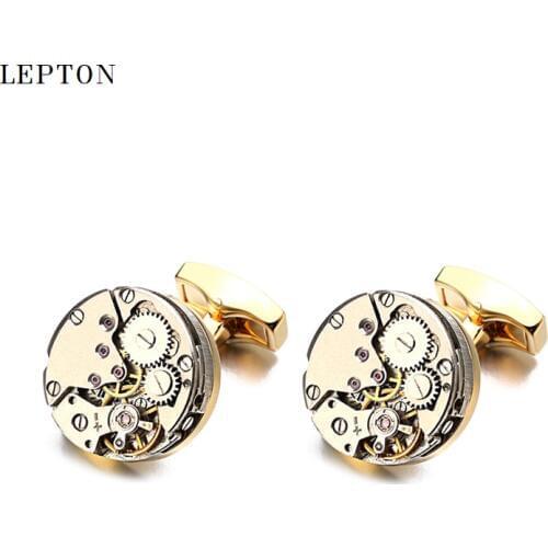 Hot Sale Watch Movement Cufflinks Of Immovable Lepton Brand Stainless Steel Steampunk Gear Watch Mechanism Cuff links for Mens