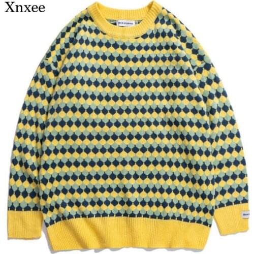 2021 Geometry Patchwork Knitwear Mens Pullovers Sweaters Embroidery Streetwear Oversized Harajuku Crew Neck Women Clothes