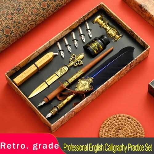 Retro Feather Pen Set Business Gift Pen European Style Dip Pen Student British Creative Calligraphy Stationery School Supplies
