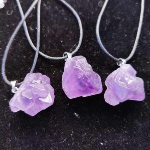 Irregular Amethyst Stone Natural Crystal Pendant Necklace Rock Chain Gift
