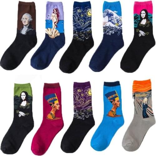 Hot High Quality 1pair Autumn winter Retro Art Sock Van Gogh Mural World Famous Oil Painting Series Men Women Socks Funny Socks