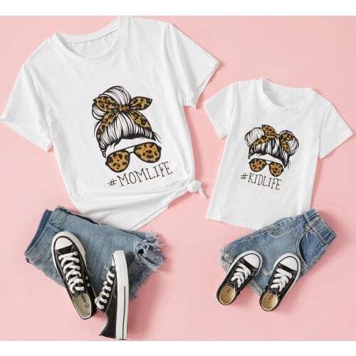 PatPat New Letter Print White Short Sleeve T-shirts for Mommy and Me
