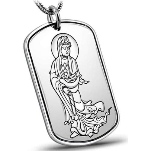 New Pure S925 Silver Pendant Women Carved Kuwan-Yin Necklace Pendant