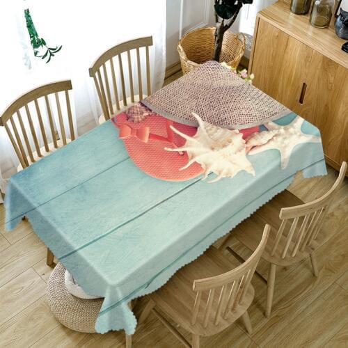 Thicken Cotton Tablecloth 3D Starfish Imitation Wood Grain Pattern Rectangular/Round Table Cloth for Wedding Picnic Party