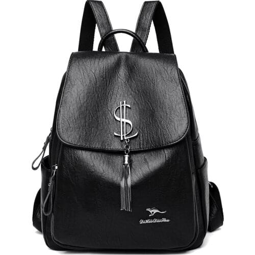 2021 Fashion Vintage PU Leather Womens Backpack Tassel Design Female Bagpack School Bags For Teenage Girls